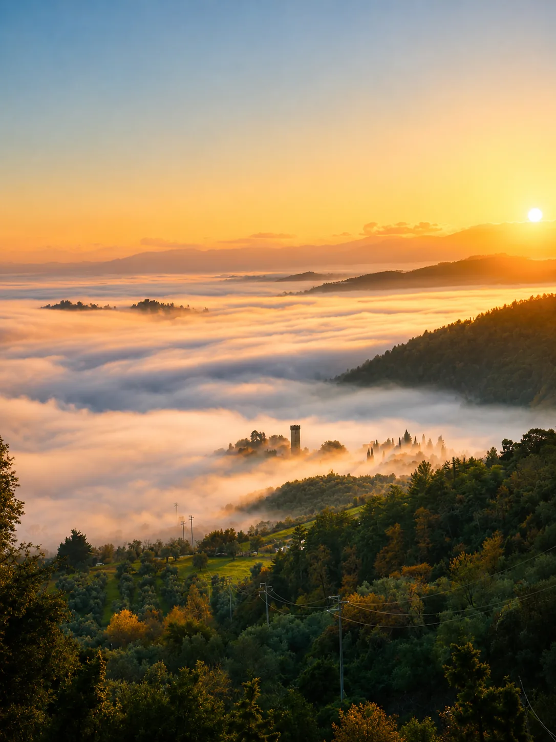 Panoramic view over the hills of Montefiesole near Florence